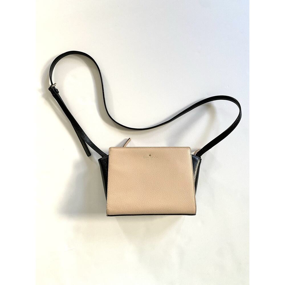 Kate Spade Hayden Leather Crossbody Purse Colorblock Blush Pink/Beige And Black - Picture 1 of 7